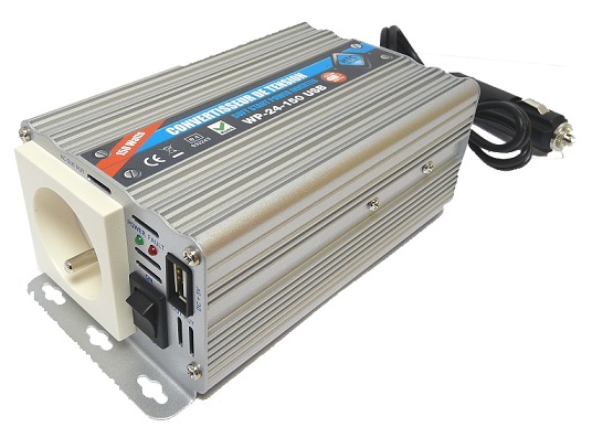 CONVERTISSEUR DE TENSION DE 24V A 12V, 15A + 2 PRISES ALLUME-CIGARE - HTC